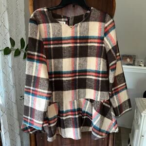 Vintage Cocoa Danny European streetwear plaid long sleeve top medium peplum